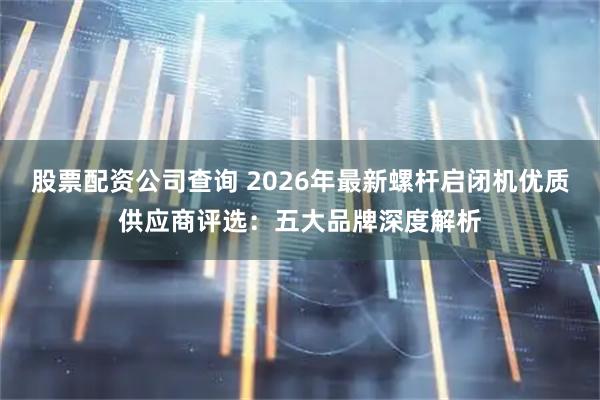 股票配资公司查询 2026年最新螺杆启闭机优质供应商评选：五大品牌深度解析